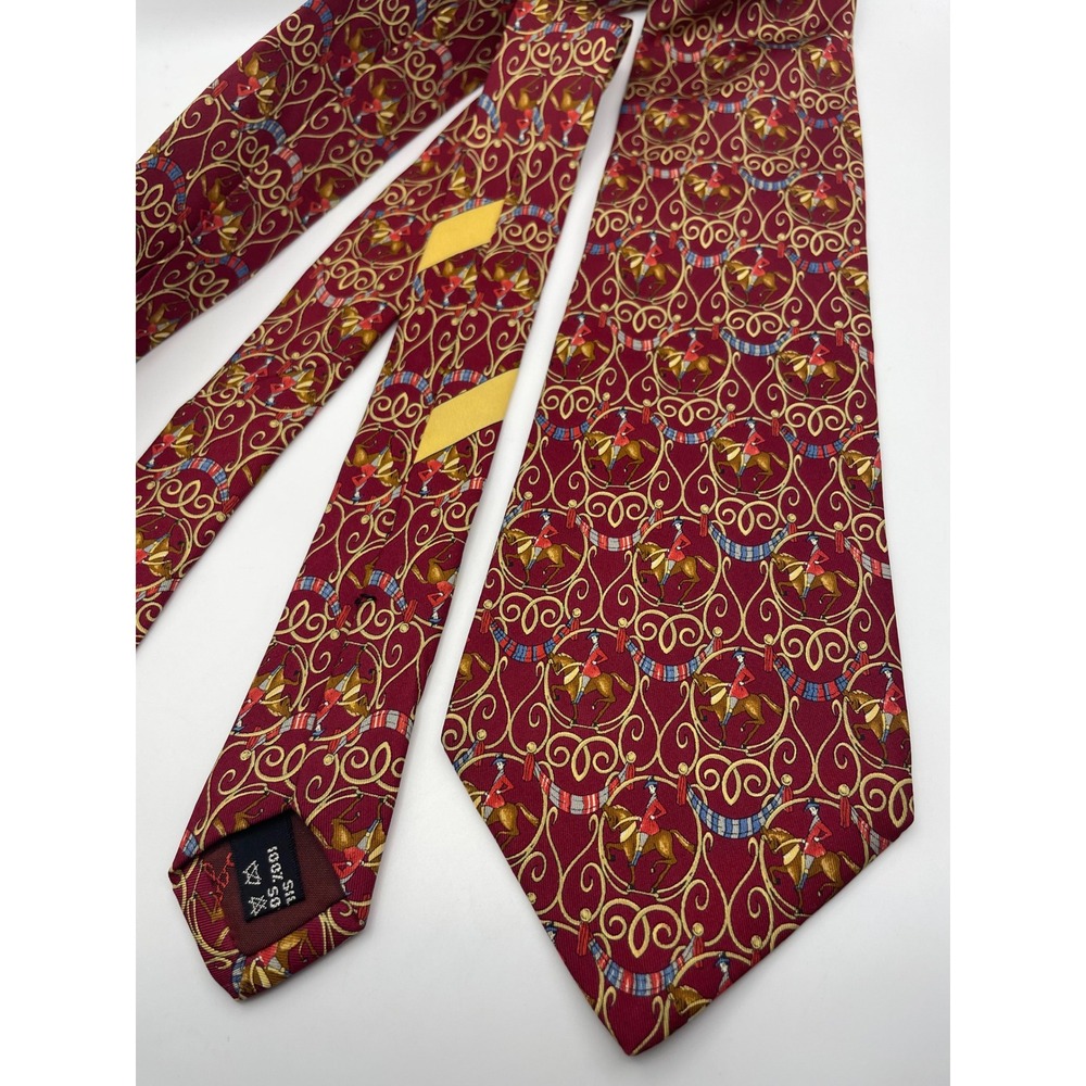 Salvatore Ferragamo Mens Burgundy Silk Equestrian Horse Rider Tie Made in Italy